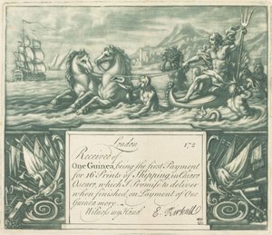 Abonnementquittung (Neptun und Juno) von Elisha Kirkall, after George Vertue, after Louis Chéron