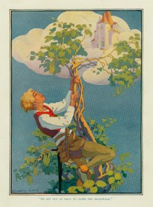 Er machte sich sofort auf den Weg, um die Bohnenstange zu erklimmen, aus Stokes Wunderbuch der Märchen, veröffentlicht 1917