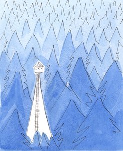 Ein Ranger in einem Wachturm lebt in einer Oase des Lichts inmitten einer trostlosen, kalten, dunklen Landschaft