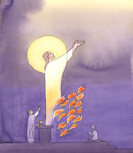 Bei der Messe beten wir mit Christus, der sich in der brennenden Liebe des Heiligen Geistes an den Vater wendet, 2000 von Elizabeth Wang