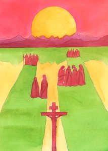 Christus sah vom Kreuz aus eine Menge von Zuschauern: die Verwirrten, die Neugierigen, die Feindseligen und die Sympathischen von Elizabeth Wang