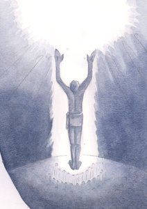 Christus steht unter uns bei der Messe und betet für die Sünder, indem er sein einmaliges Opfer darbringt, 2000 von Elizabeth Wang