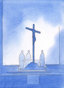 Gott zeigte mir, dass unsere drei Priester, die das Heilige Opfer darbrachten, um das Kreuz standen, an dem Christus starb von Elizabeth Wang