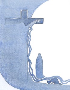 Er zeigte mir das Kreuz, aufrecht, Seine Mutter darunter, und Sein Blut in einem gewaltigen Ausgießen, das über mich floss. von Elizabeth Wang