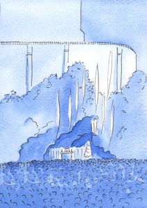 Die Heilige Messe wird in der Grotte in Lourdes gefeiert. Die Engel schweben über der Grotte von Elizabeth Wang