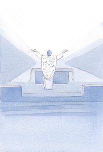 Ich sah Christus nach der Konsekration. Er stand vor dem Altar, mit erhobenen Händen, betend seine priesterlichen Gebete (auch unsere) zum Vater. von Elizabeth Wang