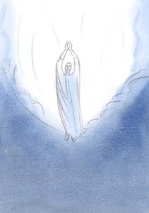 Ich sah Christus am Rande des Himmels stehen, seine Arme im Gebet ausgestreckt: Was immer ich den Vater bitte, Jesus im Himmel bittet es für mich. von Elizabeth Wang
