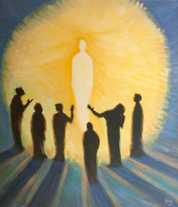 Jesus strahlt im Himmel mit Reinheit und Macht