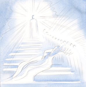 Jesus kam eine Treppe vom Himmel herab, um mich in der Kommunion zu begrüßen und mich nach Hause zu führen. von Elizabeth Wang