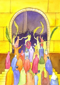 Jesus zieht in Prozession in Jerusalem ein (Palmsonntag), 2001 von Elizabeth Wang