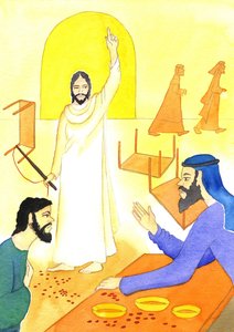 Jesus sagt zu den Geldwechslern im Tempel: Steht nicht geschrieben, "Mein Haus soll ein Bethaus für alle Völker genannt werden?"
