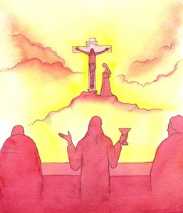 In der Nacht vor seinem Tod setzte Jesus die Heilige Eucharistie beim Letzten Abendmahl ein von Elizabeth Wang