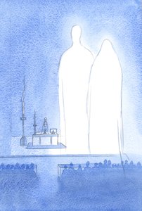 Unsere gesegnete Frau ist bei unserer Osterfeier anwesend. Mit dem ganzen Himmel hört sie das Lob, das ihrem göttlichen Sohn dargebracht wird. von Elizabeth Wang