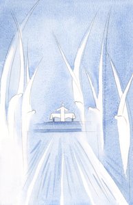 Die Engel verneigen sich bei Christi Opfer, um ihn geschart. Andere verneigen sich tief ehrfürchtig, überall in der Kirche von Elizabeth Wang
