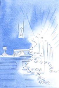 Die Heiligen Engel waren anwesend und schmückten die Kirche mit Girlanden, die die Freude des Himmels bei einer Priesterweihe zeigten von Elizabeth Wang