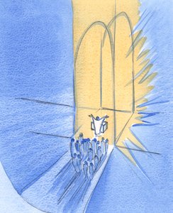 Wir, die wir vor dem Altar stehen, wurden von Gott selbst hier versammelt. Wir leben in seiner glorreichen Freundschaft, Christus in unserer Mitte von Elizabeth Wang