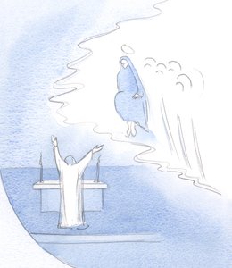 Mit welcher Freude lobt Christus (am Altar) seine Mutter, in Bewunderung ihrer Person und ihres ganzen Lebenswerks von Elizabeth Wang