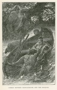 Kampf zwischen Chingachgook und den Irokesen (Gravur)