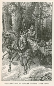 Richter Temple und seine Tochter Elizabeth im Schlitten (Gravur)
