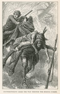 Lederstrumpf führt den Weg durch den brennenden Wald