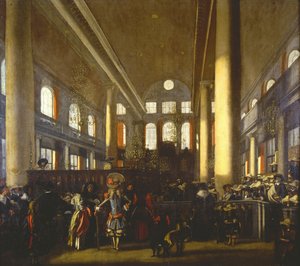 Innenansicht der portugiesischen Synagoge in Amsterdam von Emanuel de Witte