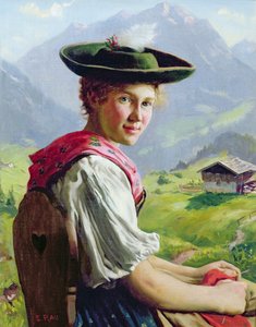 Mädchen mit Hut in Berglandschaft