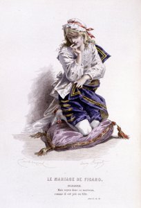 Gesamtwerk von Beaumarchais (1732-1799) von Edouard Fournier. Zeichnung von Emile Bayard. Ed. Laplace, Sanchez et Cie, Paris 1876. Dies ist Suzanne in „Die Hochzeit des Figaro“ von Emile Antoine Bayard