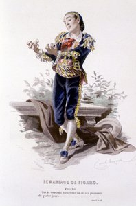 Gesamtwerk von Beaumarchais (1732-1799) von Edouard Fournier. Zeichnung von Emile Bayard. Ed. Laplace, Sanchez et Cie, Paris 1876. Dies ist Figaro in „Die Hochzeit des Figaro“