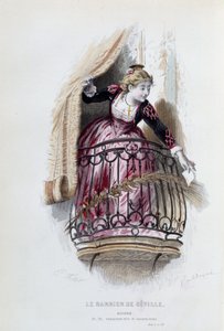Rosine in „Der Barbier von Sevilla“ von Pierre Augustin Caron de Beaumarchais (1732-1799), Zeichnungen von Emile Bayard (1837-1891)