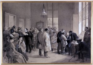 Szenen der Impfung im Labor der Normalschule im Jahr 1886 (Zeichnung)