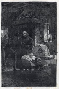 Der Bischof Myriel mit einer trauernden Familie - Illustration von Emile Bayard (1837-1891) für „Les Misérables - Erste Partie: Fantine“ von Victor Hugo (1802-1885) 1862 von Emile Antoine Bayard