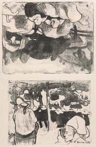 Les Bretonneries: Bretonische Frauen beim Heumachen (Bretonnes Faisant les Foins) und Hochzeit in der Bretagne (La Noce en Bretange) von Emile Bernard