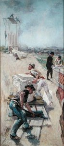 Arbeiter bauen das Hôtel de Ville, Paris von Emile Henri Blanchon
