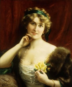 Eine elegante Dame mit einer gelben Rose