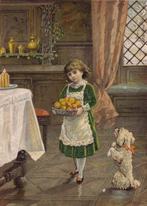 Mädchen mit einer Schale Obst (Chromolithografie)