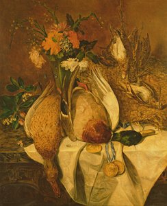 Stillleben mit Stockente, Schnepfen und Goldmedaillen, ca. 1850