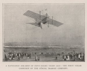 Ein lenkbares Luftschiff von vor achtundfünfzig Jahren, die erste Dampfkarosse der Aerial Transit Company von English Photographer