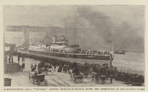 Eine Erinnerung, HMS Victoria verlässt Newcastle-on-Tyne nach ihrer Fertigstellung in den Elswick-Werken