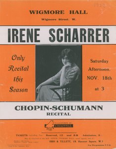 Anzeige für ein Chopin-Schumann-Konzert mit Irene Scharrer von English Photographer