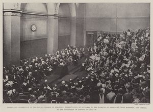 Hundertjahrfeier des Royal College of Surgeons, Verleihung von Diplomen an den Marquis von Salisbury, Lord Rosebery und andere an der Universität von London am 26. Juli