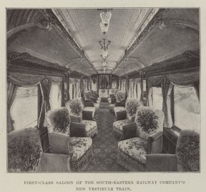 Erste-Klasse-Salon des neuen Vestibülzugs der South-Eastern Railway Company