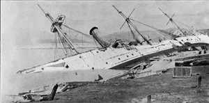 H.M Sloop Phoenix durch den Hongkong-Taifun an Land getrieben, Illustration aus The Graphic, 27. Oktober 1906