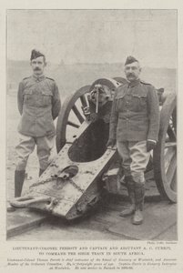 Oberstleutnant Perrott und Hauptmann und Adjutant A C Currie, Kommandanten des Belagerungsgeschützes in Südafrika von English Photographer