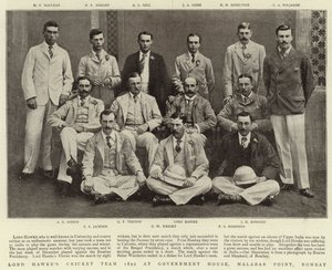 Lord Hawkes Cricket-Team 1892 im Regierungshaus, Malabar Point, Bombay von English Photographer