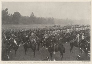 Lord Roberts in Aldershot, 25. November, der Oberbefehlshaber inspiziert berittene Truppen vor ihrer Abreise nach Südafrika