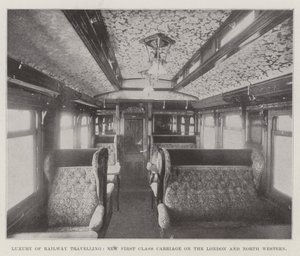 Luxus des Eisenbahnreisens, neuer Erste-Klasse-Wagen auf der London and North Western