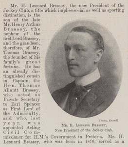 Mr. H Leonard Brassey, neuer Präsident des Jockey Clubs von English Photographer