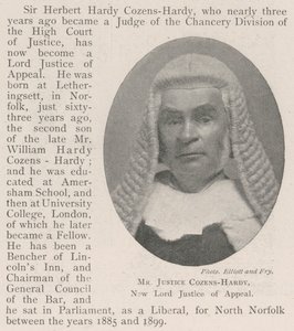 Mr. Justice Cozens-Hardy, neuer Lord Justice of Appeal von English Photographer