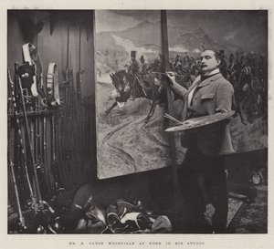 Mr. R. Caton Woodville bei der Arbeit in seinem Studio