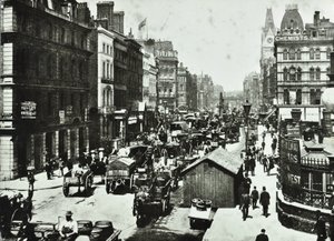 New Bridge Street, Blick auf Ludgate Circus, City of London, 1890 von English Photographer
